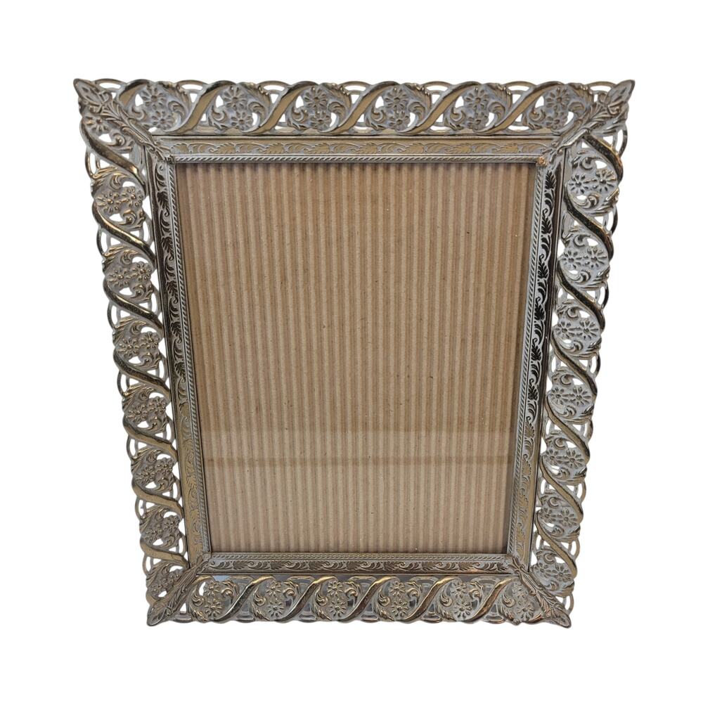 Vintage Ornate Gold White Metal Picture Frame Filigree 12x10 Victorian Style